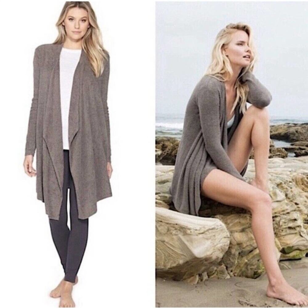 Barefoot Dreams Cozy Chic Lite Calypso Wrap Cardigan Sweater Open Front Taupe M